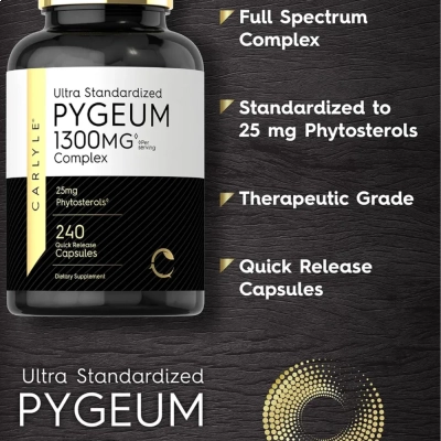 Suplemento de Pygeum 1300mg Complex, Suporte à Saúde Prostática e Função do Trato Urinário, 240 Cápsulas, Carlyle