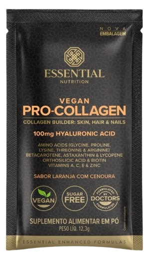 Pro-Collagen Vegan, 3 Saches 12,3g Cada, Sabor Laranja com Cenoura, Essential Nutrition