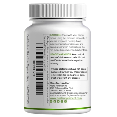 Psyllium Husk 1500mg, Complexo de Inulina e Acácia, 300 Cápsulas, Deal Supplement