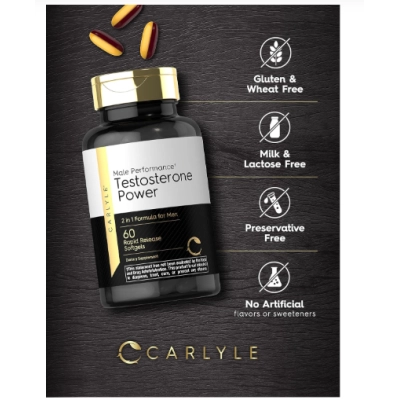 Testosterone Powerful formula, Testosterona para Homens, 60 Cápsulas, Carlyle