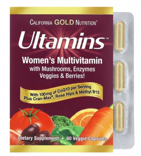 Multivitamínico Feminino com CoQ10, Cogumelos, Enzimas, Vegetais e Frutas, 60 Cápsulas,  California Gold