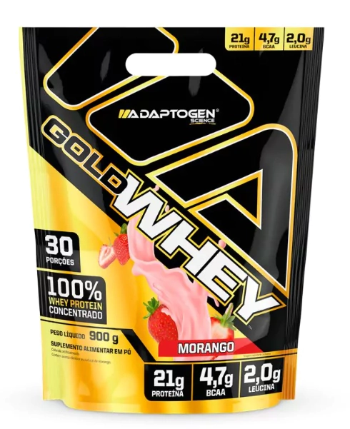 Gold Whey, 900g Sabor Morango, Adaptogen