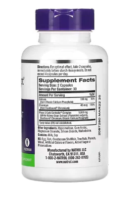 Carb Intercept com Controlador de Carbs Fase 2, 1000mg, 60 Cápsulas, Natrol