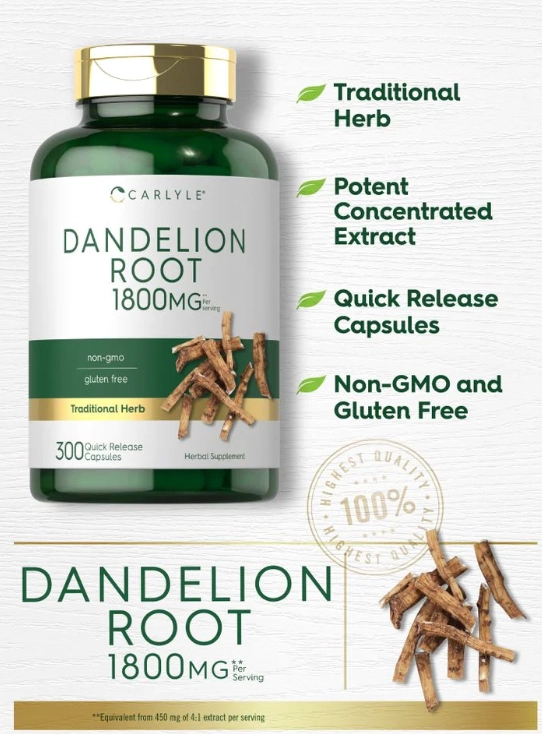 Dandelion Root, Raiz de Dente de Leão, 1800mg, 300 Cápsulas, Carlyle