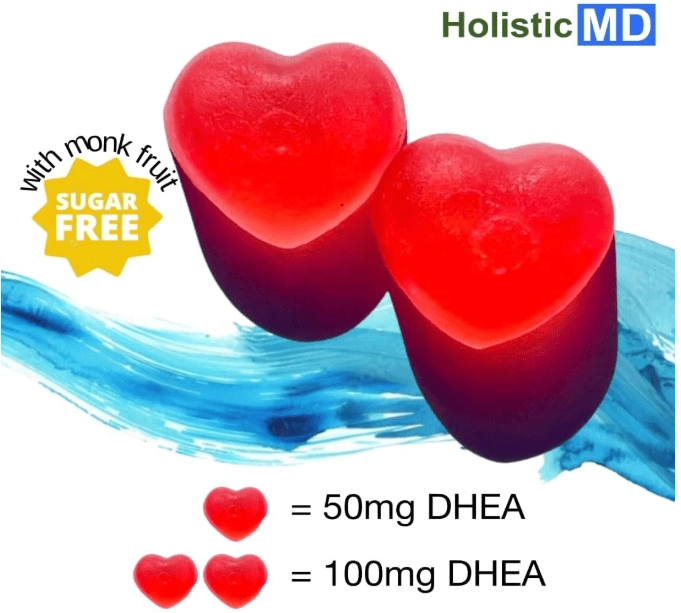 DHEA 100mg e 50mg, 60 Gomas Sabor Morango sem açúcar, Holística MD