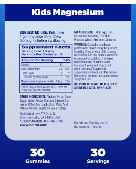 Citrato de Magnésio Kids, 30 Gomas Razzilicious, Natrol