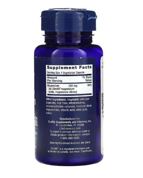 Magnésio de Liberação Prolongada, 250mg, 60 Cápsulas, Life Extension