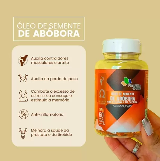 Óleo de semente de abobora, + Vitamina E 1000mg, 60 capsulas, Flora Nativa