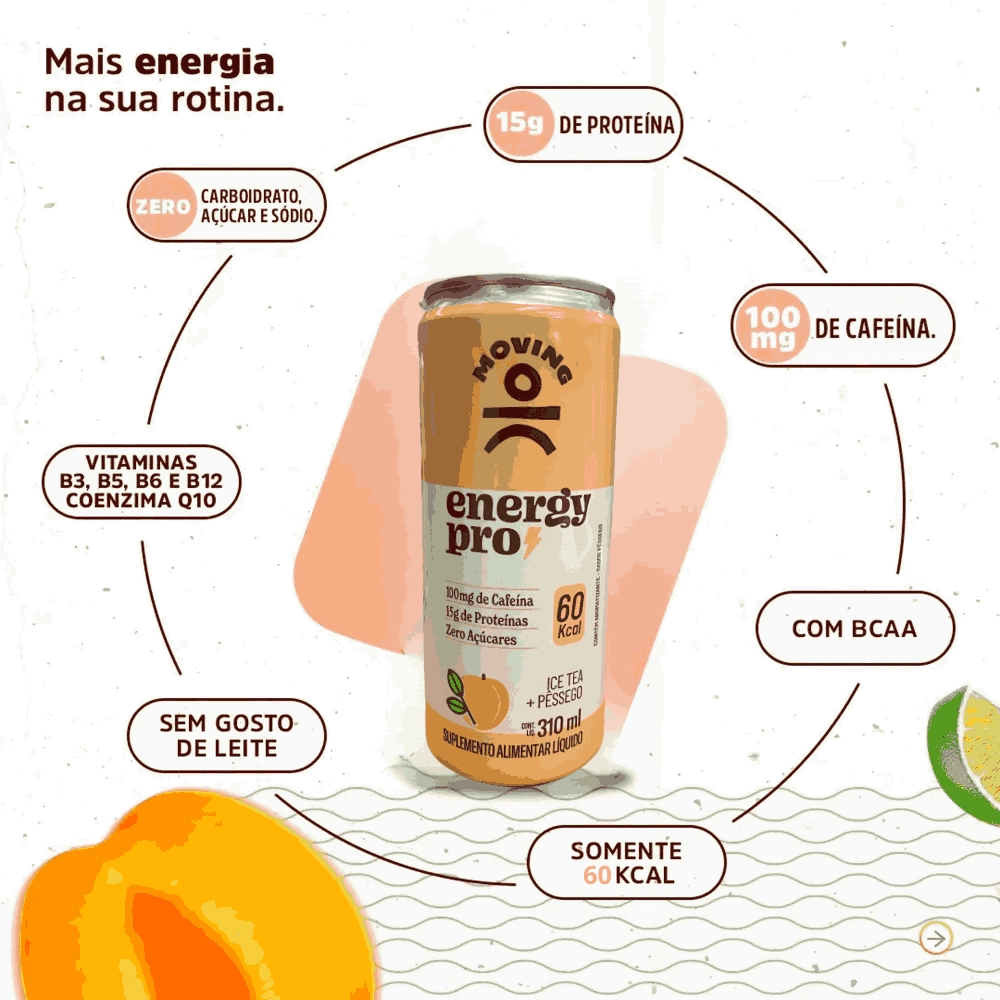 Suplemento Energy Pro 310ml, Bebida Energética com Proteína e Aminoácidos Moving