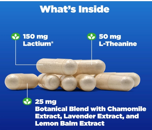 Relaxing Nighttime Sleep Aid, Com Lactactium L-Theanine, Camomila, lavanda e Erva-cidreira, 30 Cápsulas, Natrol