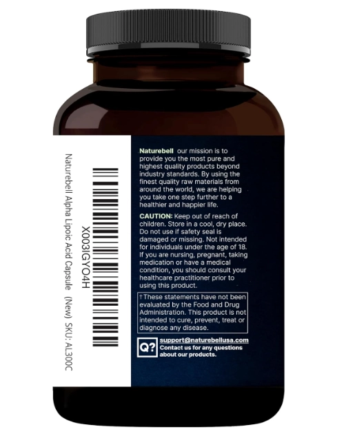 Ácido Alfa Lipóico com Complexo B1, 600mg, 300 cápsulas, NatureBell