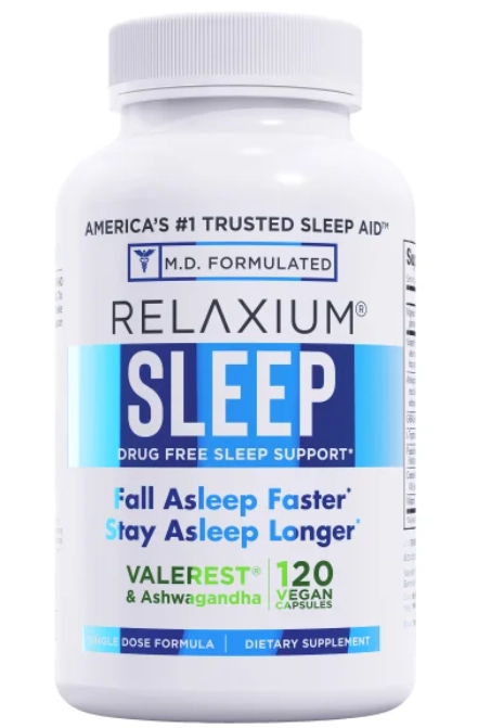 Relaxium, Suporte para Dormir sem Medicamentos, Com Melatonina, L-triptofano, GABA e Ashwagandha, 120 Cápsulas,  M.D Formulated