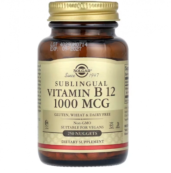 Vitamina B12, 1000mcg, 250 Nuggets Sublingual, Solgar