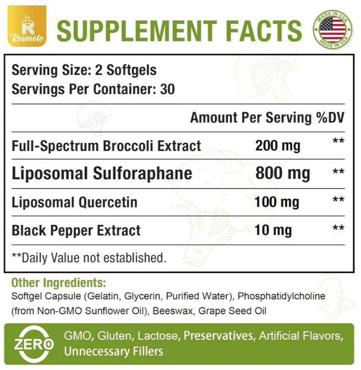 Sulforafano Lipossomal, 800 mg, 60 Cápsulas, Rosmolo