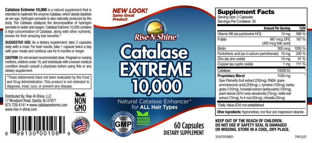 Catalase Extreme 10000UI, 60 Cápsulas, Rise N Shine