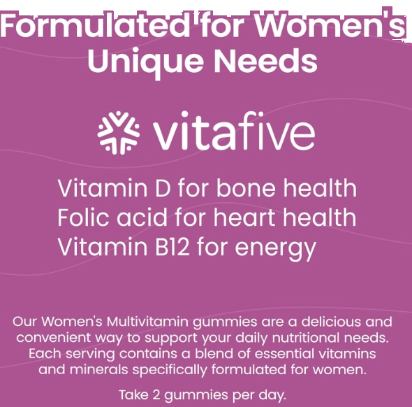 Women's Multivitaminico, Com Biotina, D3, B12 e zinco, 50 Gomas Sabor Morango, Vitafive