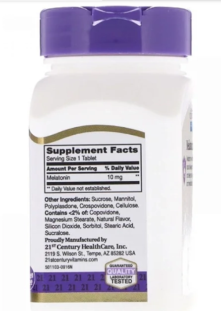 Melatonina 10mg, Rápida Dissolução, 360 Comprimidos Sabor Cereja, 21st Century
