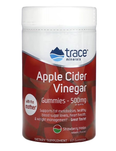 Vinagre de Maçã, Apple Cider, 500mg, 60 Gomas Sabor Morango e Melão, Trace Minerals