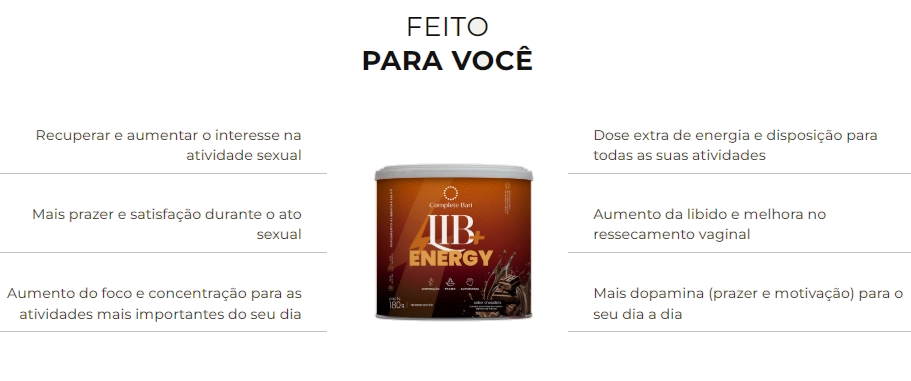 Lib + Energy com Tirosina Arginina CQ10, 180g Sabor Chocolate, Complete Bari 