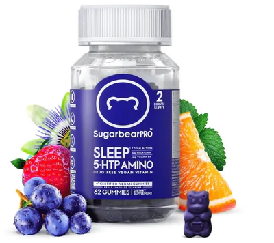 Melatonina 6mg, com 5-HTP, Magnesio, L-teanina e Valeriana, 62 Gomas, SugarbearPro
