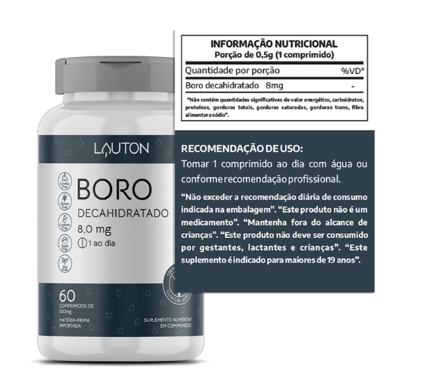 Boro Decahidratado. 8,0mg, 60 Comprimidos, Lauton Nutrition