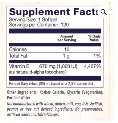 Vitamina E 1000UI, 120 Softgels, Healthy Origins