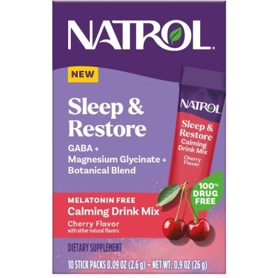 Sleep & Restore Drink,10 Saches, Sabor Cereja, Sem Melatonina, Natrol