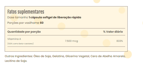Beta Caroteno 7500mcg / 25000UI, 60 cápsulas, Sundance