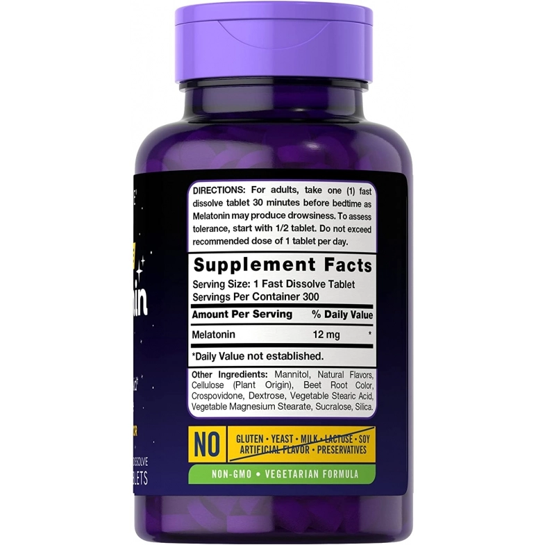 Melatonina 12mg, Fast Dissolve, 300 Comprimidos Sublinguais - Sabor Berry Natural, Carlyle