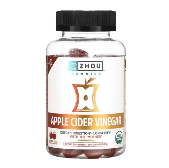 Apple Cider Vinegar (Vinagre de Maçã), 60 Gomas Veganas, Zhou