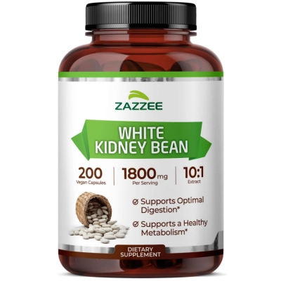 White kidney 1800mg , Extrato de Feijão Branco 10:1, 200 Cápsulas, Zazzee 