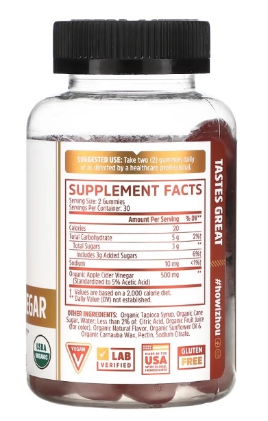 Apple Cider Vinegar (Vinagre de Maçã), 60 Gomas Veganas, Zhou