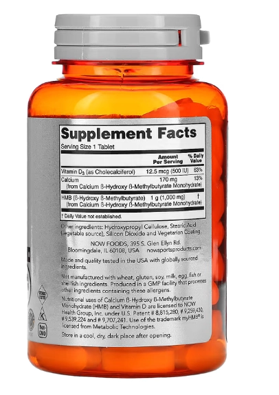 HMB, Força Dupla, 1000mg, 90 Comprimidos, Now
