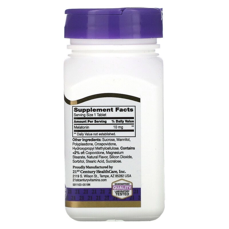 Melatonina 10mg, Rápida Dissolução, 120 Comprimidos Sabor Cereja, 21st Century