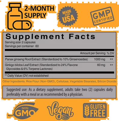 Panax ginseng + Ginkgo Biloba, 120 Cápsulas, Doctor Formula