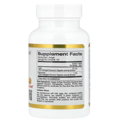 Luteína 20mg com Zeaxantina de Extrato de Calêndula, 120 Cápsulas, California Gold Nutrition