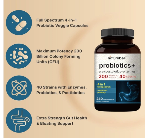 Probióticos 200 bilhões de UFC, 240 Cápsulas, NatureBell