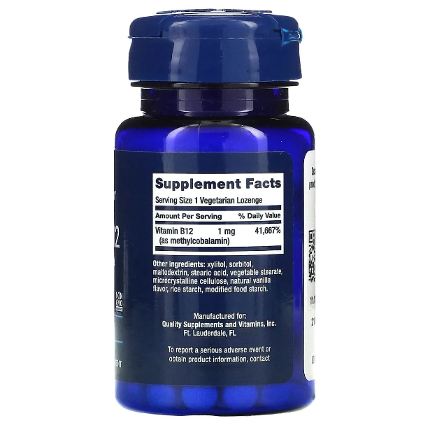 Vitamina B12, 1mg, 60 Comprimidos Mastigáveis, Life Extension
