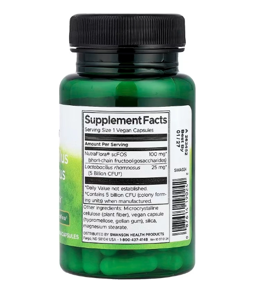Lactobacillus Rhamnosus com FOS, 60 cápsulas, Swanson