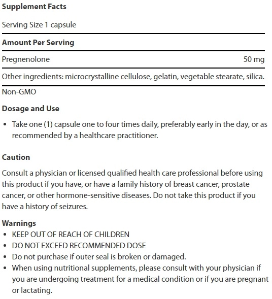 Pregnenolone, 50mg, 100 cápsulas, Life Extension