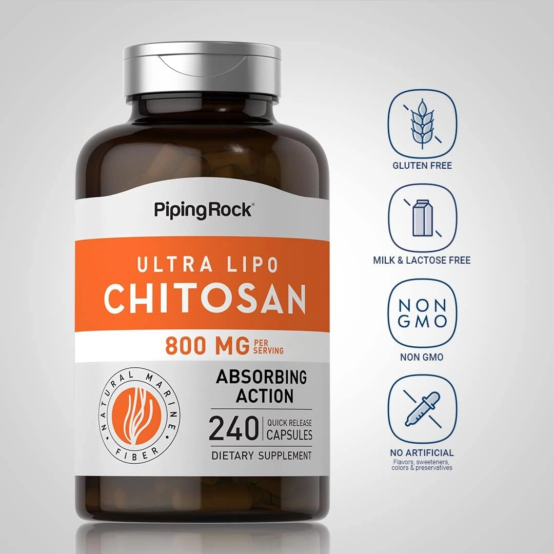 Ultra Lipo Chitosan, 800mg, 240 Cápsulas de Liberação Rápida, PipingRock