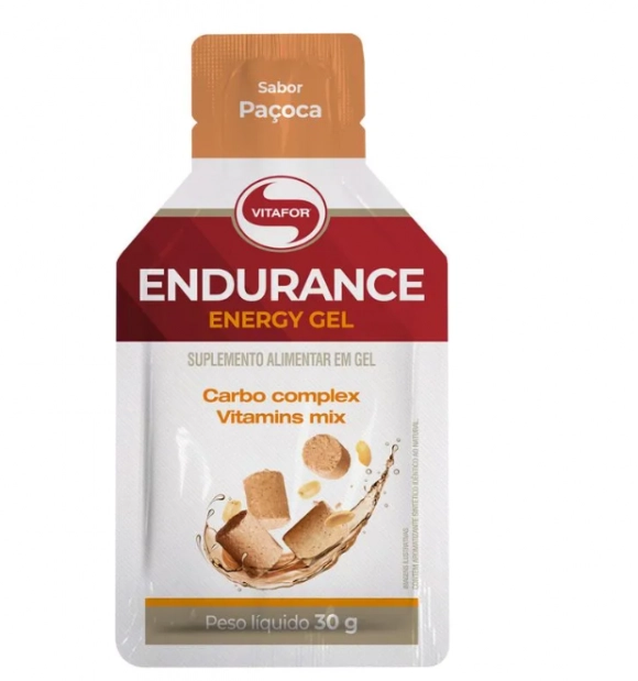 Endurance Energy gel, 12 sachês 30g Cada, Sabor Paçoca, Vitafor