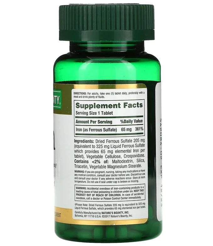 Ferro, 65 mg, 100 Comprimidos, Natures Bounty