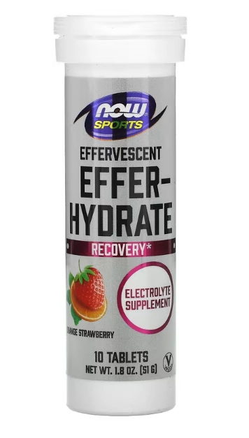 Efervescente, Effer-Hydrate, Morango e Laranja, 10 Comprimidos, 51g, Now