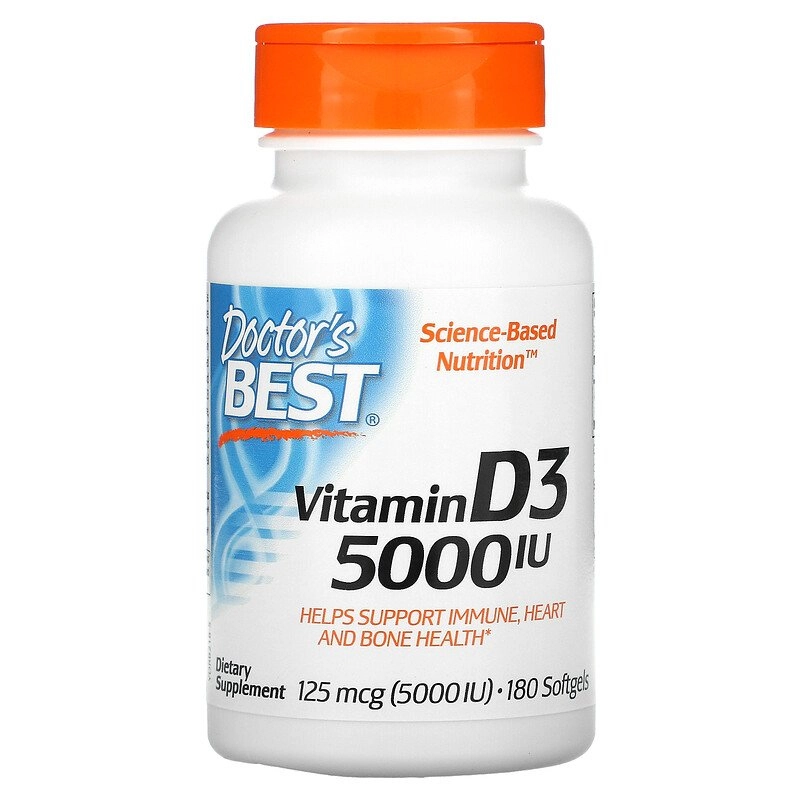 Vitamina D3, 125 mcg (5.000 UI), 180 Cápsulas Softgel, Doctor's Best