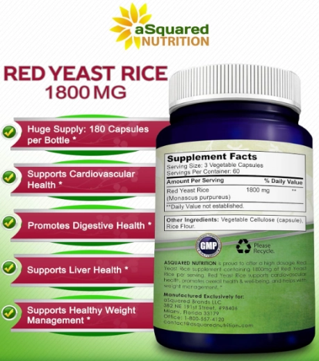 Red Yeast Rice, Arroz com Fermento Vermelho, 180 Cápsulas, aSquared Nutrition