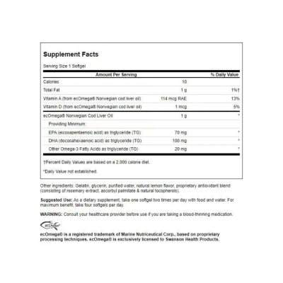 Cod Liver Oil, 60 Softgel, Swanson