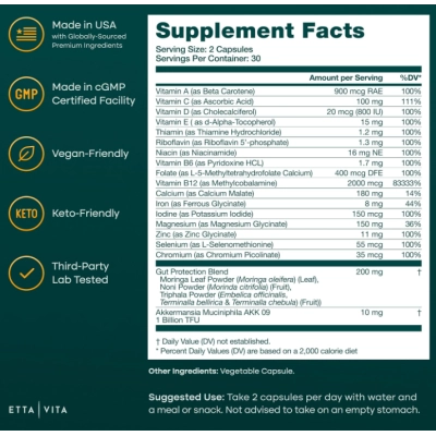 GLP-1 Companion, Multivitamínico Completo para Suporte de GLP-1, 60 Cápsulas, Etta Vita