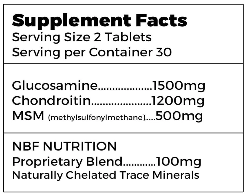 Glucosamina 1500mg, Condroitina 1200mg, com Msm, Saúde das Articulações, 60 Comprimidos, NBF Nutrition