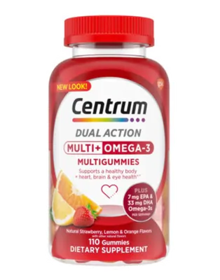 Centrum Multi + Ômega-3, Multigummies Sabor Morango, Limão e Laranja, 110 Gummies